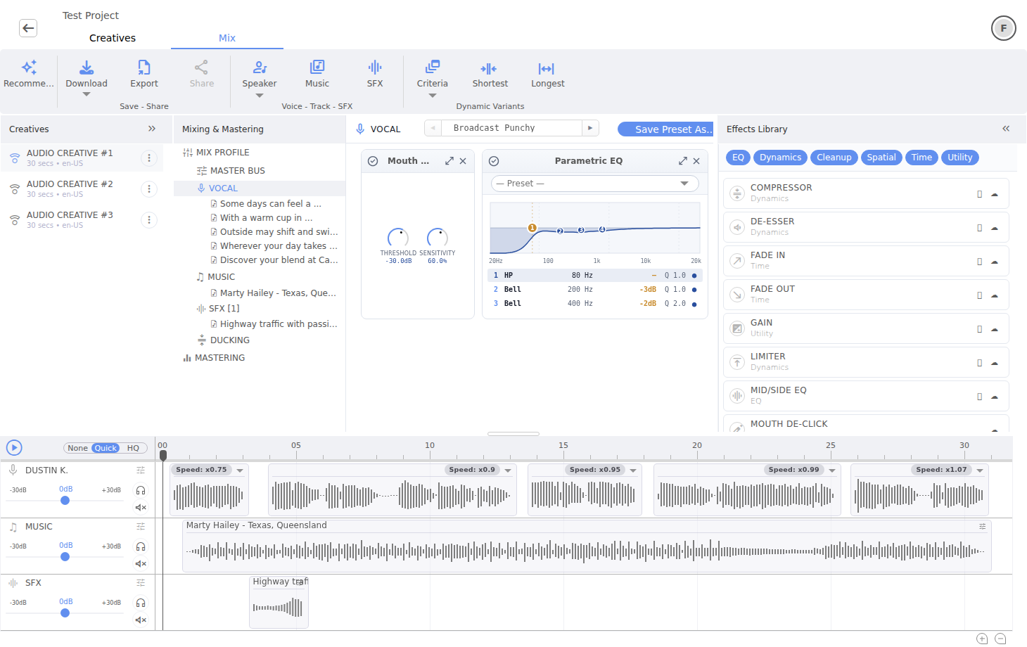 Vocal lane and voice processing in Voxify Studio